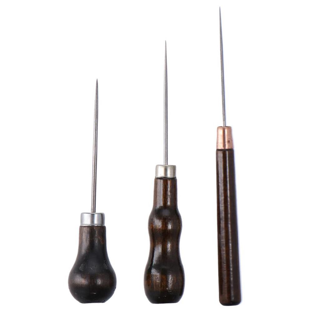Leatherworking Equipment - 3 adet ahşap saplı çizik Awl