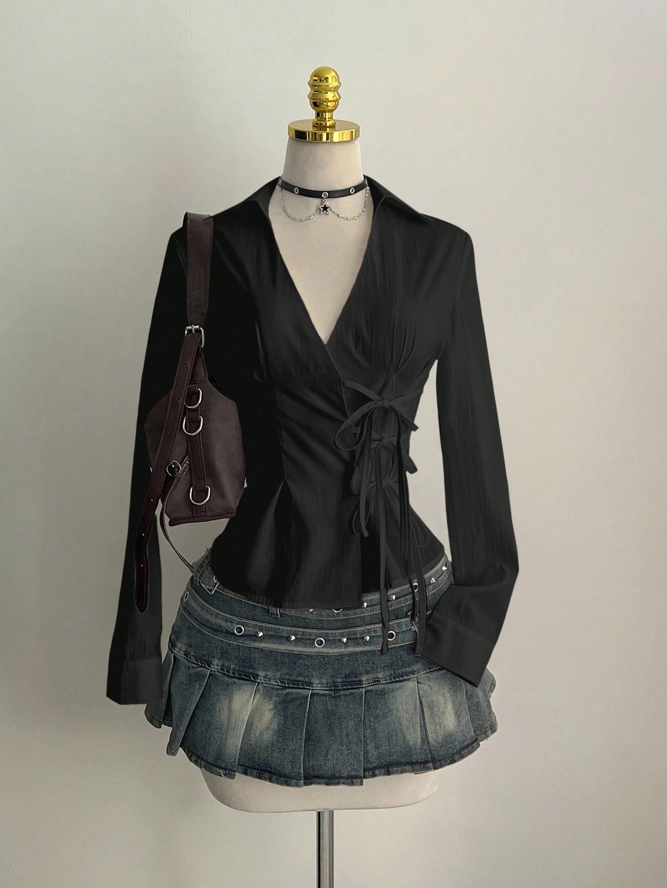 Unique Leather Work - Harajuku kadın gömleği benzersiz estetik Slim
