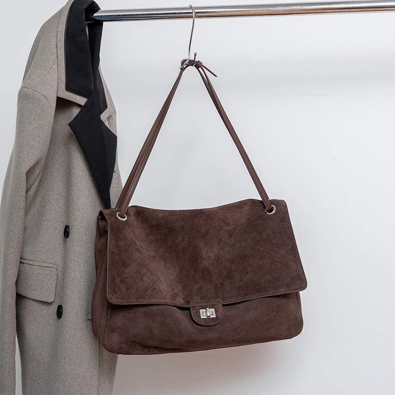 Leather Work Handbags For Women - Hakiki Süet Deri Koltukaltı Omuz Çantası